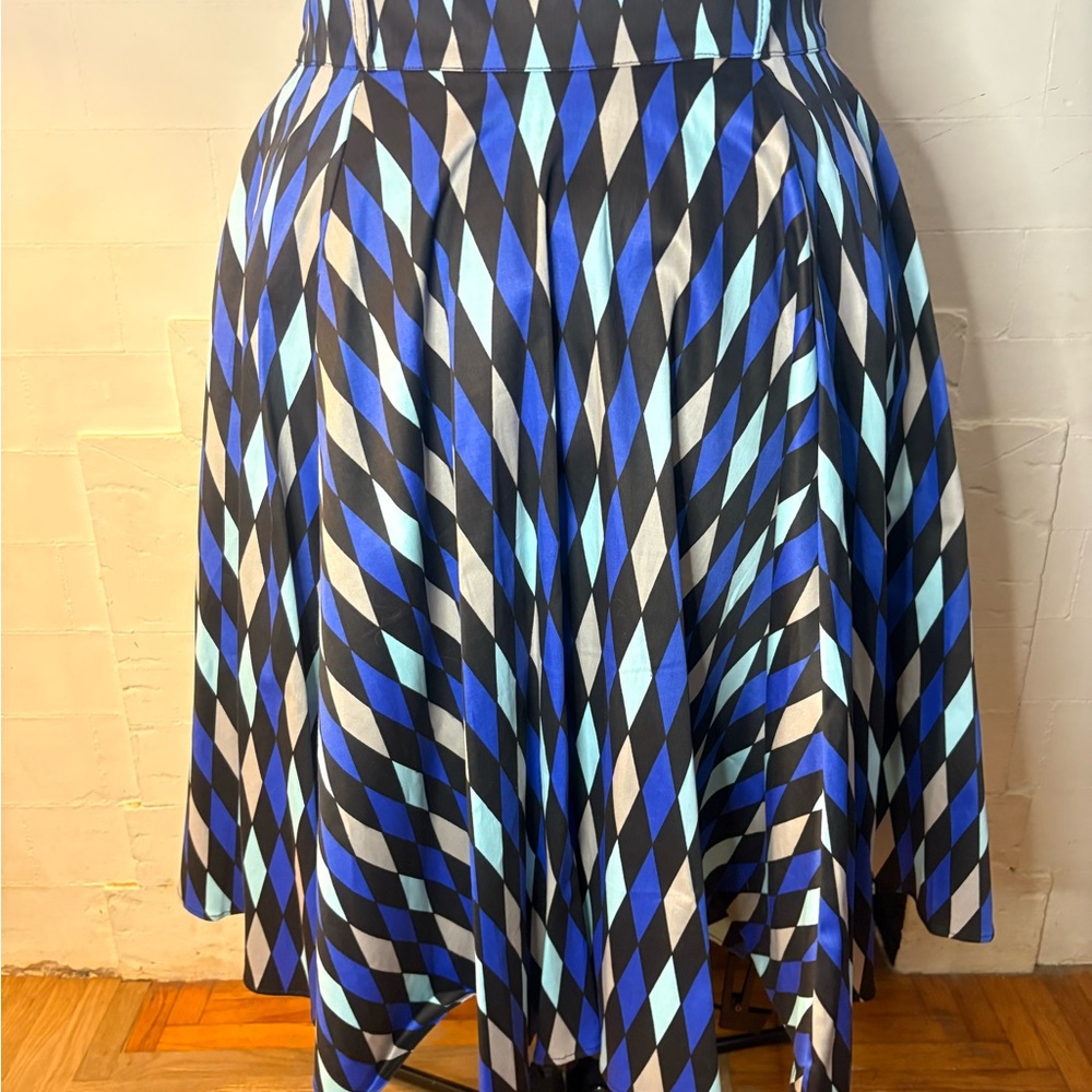Pinup Couture Black, Blue & Light Blue A-Line Harlequin Skirt